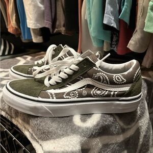 Vans Green and White Paisley Sneakers